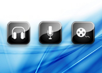 Microphone, earphone and video icons.