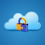 cloudLockSquare Cloud on blue background with a lock in front. To illustrate Cloud Managed Services and Security services from Quest.