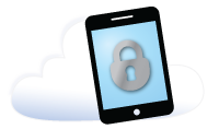 iPhone with lock to symbolize Cloud Security. Cloud in background