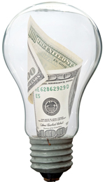100 dollar bill in a light bulb