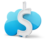 3d dollar sign and cloud to represent Quest's Cloud Services.