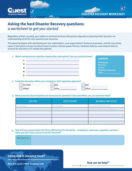Disaster Recovery Worksheet