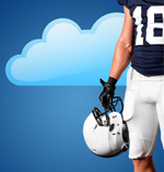 American football player against a Cloud background. Talk to your clients about the Cloud or you might get ear holed.