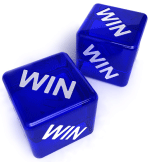 Two dice with all faces saying "win" to illustrate a win-win situation