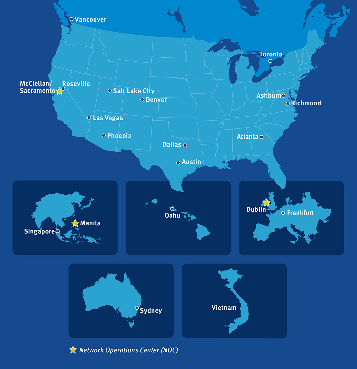 A map of where Quest's Service Delivery Centers are located