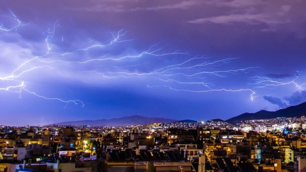 Lightning storm over a city