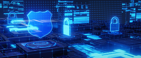 Illustration of technology tools and security symbols